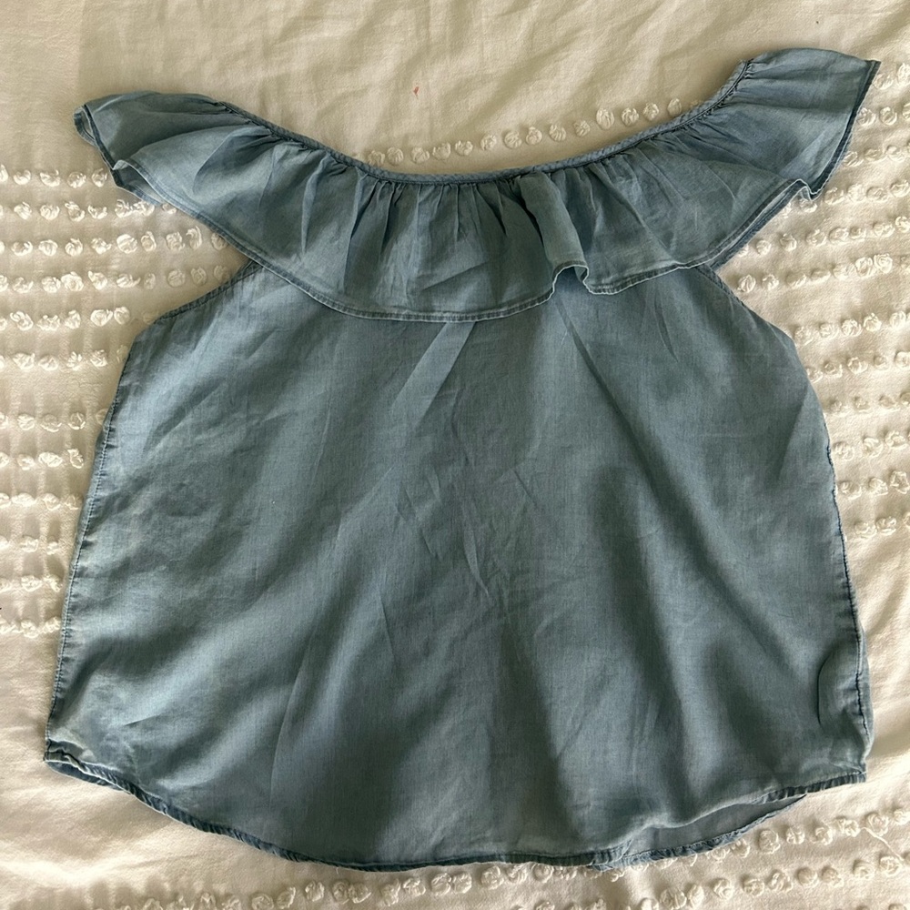 LOFT Light Blue Ruffle Blouse - Picture 4 of 4